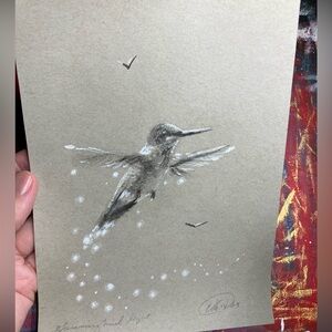 Original Hummingbird painting pastel charcoal bird‎ art Artettina wildlife USA
